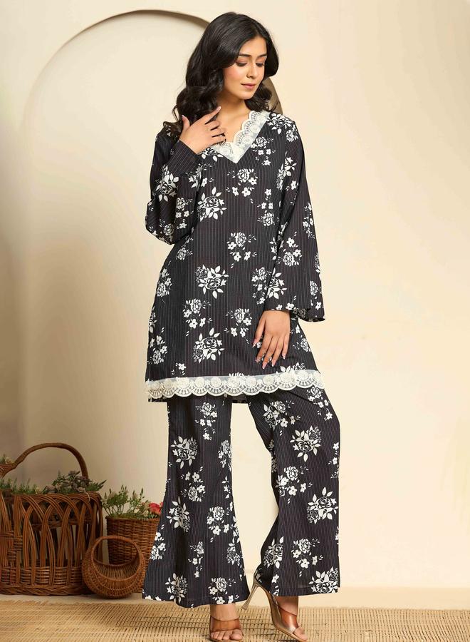 KASYA Black Printed Pure Cotton Pakistani Style Co-Ord Set - Image 3